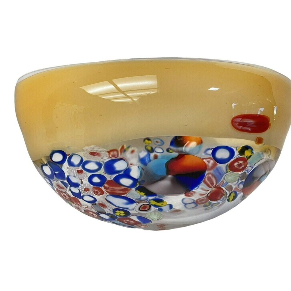 Murano Glass Art Bowl Millefiori Colorful Art Glass Dish Decorative  9" x 8"
